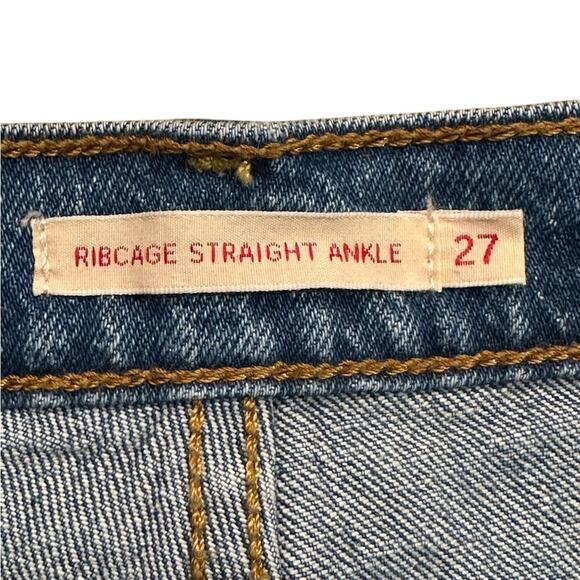 Levi’s Womens Size 27 Premium Denim Distressed Ribcage Straight Ankle Jeans - Picture 3 of 10